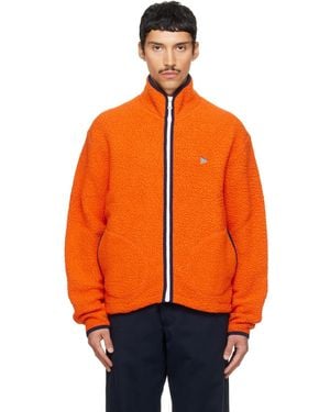 Drake's Boucle Wool Zip Fleece Jacket - Orange