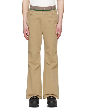 C2H4 カーキ Double Waist Silhouette トラウザーズ - ナチュラル