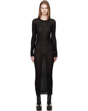 Rick Owens Temple Rib Ls Midi Dress - Black