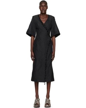Ganni Bead-embellished Cloqué Midi Wrap Dress - Black