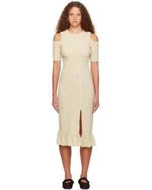 Ganni Beige Smocked Midi Dress - Black