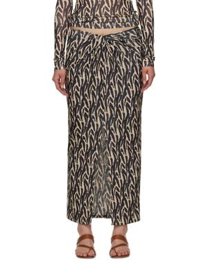 Nanushka Beige & Black Marya Midi Skirt