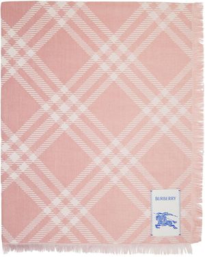 Burberry Foulard Rose En Laine Et Soie À Carreaux Dégradés