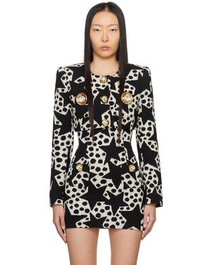 Area Black & Off-white Crystal Medallion Blazer