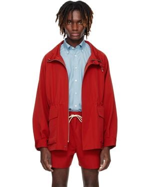 AURALEE Wool Max Canvas High Neck Zip Jacket - Red
