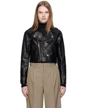 AURALEE Cropped Riders Lamb Leather Jacket - Black