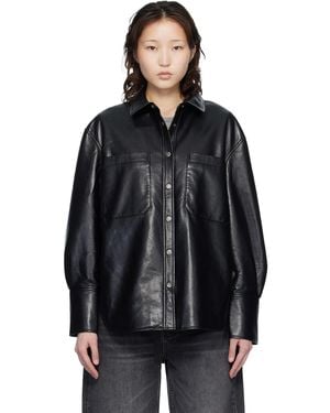 Anine Bing Dante Regenerated Leather Shirt - Black