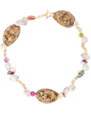 Palm Angels Collier brun clair et blanc à coquillages à graffitis - Multicolore