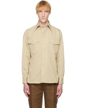 Drake's Stone Cotton Long Point Collar Work Shirt - Natural