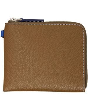 Marni Khaki Contrast Stitching Leather Zip Wallet - Natural