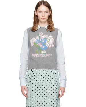 Ganni Gilet Gris À Image À Logo Florale - Bleu