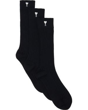 Ami Paris Three-Pack Ami De Coeur Socks - Black