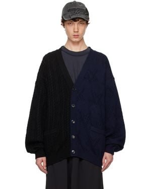 Vetements Cardigan Déconstruit Noir Et Bleu Marine À Couture Centrale Et Panneaux