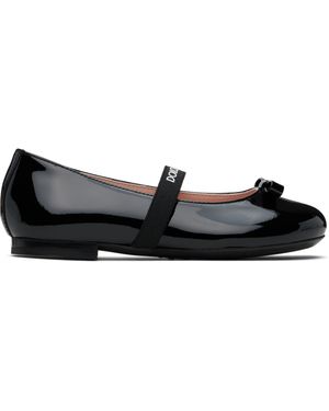 Dolce & Gabbana キッズ｜ブラック エナメルレザー リボン バレエシューズ