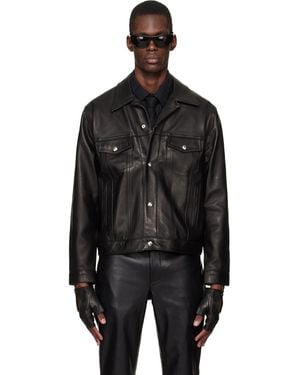 Ernest W. Baker Diamond Spread Collar Leather Jacket - Black