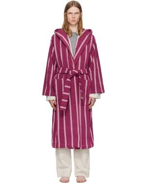 Tekla Burgundy Terry Hooded Bathrobe - Red