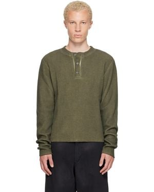 424 Khaki Long-Sleeve Thermal Jersey Henley - Green