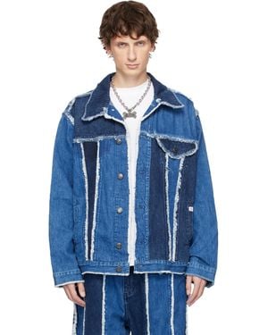 Charles Jeffrey Clash Of Clans Edition Frayed Stripe Denim Jacket - Blue