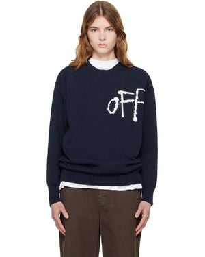 Off-White c/o Virgil Abloh Bookish Shared Cotton Knit Crewneck Jumper - Blue