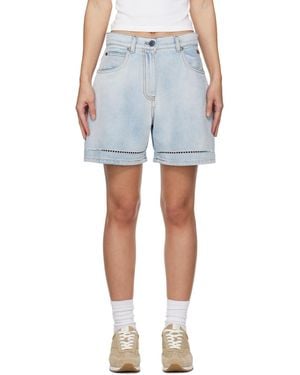 MSGM Perforated Light Washed Denim Shorts - Blue