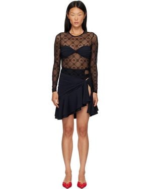 Marine Serre Monogram Mesh Flock Ruffles Minidres - Black
