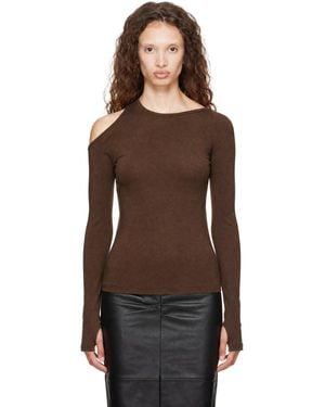 Helmut Lang Haut À Manches Longues Brun À Col Asymétrique - Marron