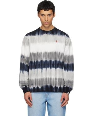 A Bathing Ape T-Shirt À Manches Longues Noir Et Blanc À Rayures Tie-Dye - Gris