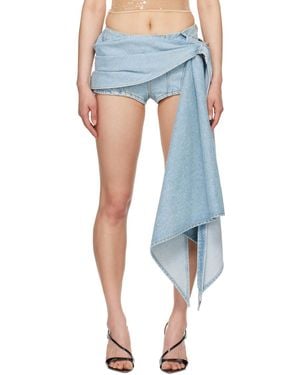 Mugler Draped Denim Shorts - Blue