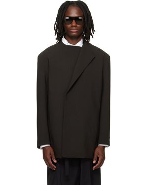 Fear Of God Veston Brun En Tissage Double De Laine À Col Ras Du Cou - Noir