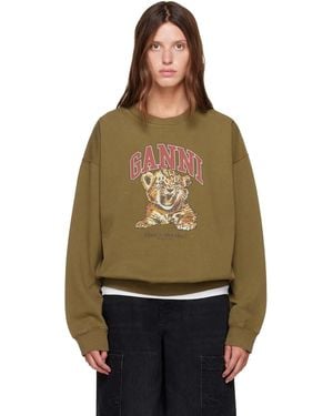 Ganni Khaki Tiger Crewneck Sweatshirt - Green