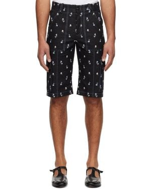 Anna Sui Embroidered Roses Denim Cargo Shorts - Black