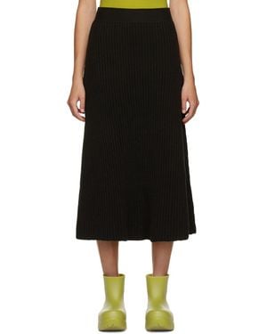 Bottega Veneta ブラウン リブ Distorted ミッドレングス スカート - ブラック