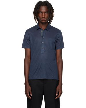 Tom Ford Silk & Linen Polo - Blue