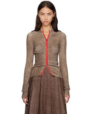 DIESEL Cardigan Brun Et Rouge En Tricot Côtelé À Glissière - Marron