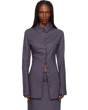 Bambou Roger Kwong Cotton Poplin Fitted Cuffless Shirt - Purple