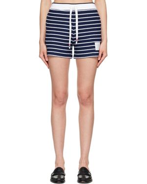 Thom Browne Short Bleu Marine En Tricot De Point De Nid D'Abeille À Rayures