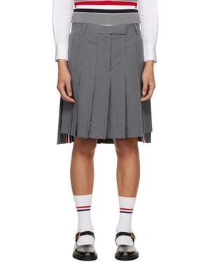 Thom Browne Wool Seersucker Pleated Low Rise Miniskirt - Grey
