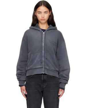Acne Studios Pull À Capuche Teint Par Pulvérisage Gris À Glissière - Bleu