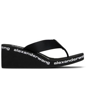 Alexander Wang Sandales À Talon Compensé Noires En Nylon À Logos
