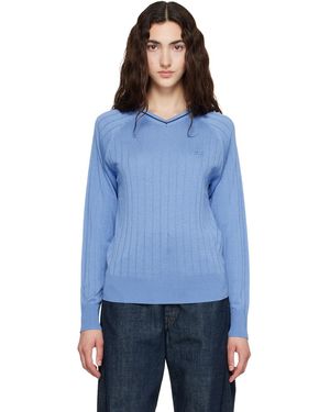 Wales Bonner Viscose Silk Knit Roots Polo - Blue