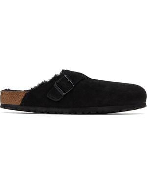 Birkenstock ブラック Boston Shearling レギュラー スエード クロッグ