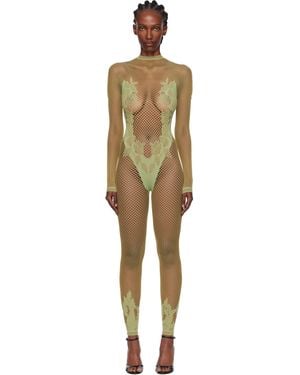 Poster Girl Leaves Fishnet Capri Jumpsuit - Black