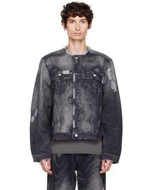 CAMPERLAB Distorted Print Distressed Denim Jacket - Grey