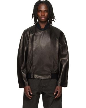 Fear Of God Leather Raglan Bomber Jacket - Black