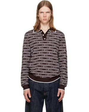 CASABLANCA Knit Logo Long Sleeve Polo - Brown