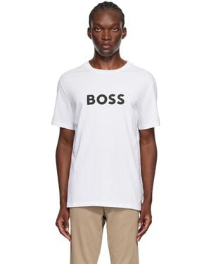 BOSS ホワイト ロゴプリント Tシャツ - ブラック