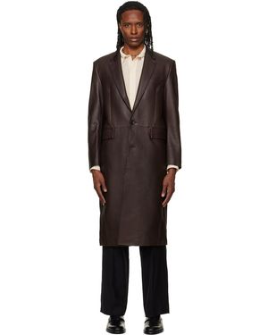 Tonywack Manteau Brun En Cuir D'Agneau À Simple Boutonnage - Noir