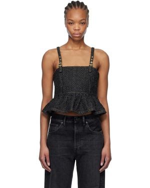 Ganni Fluffy Denim Strap Top - Black