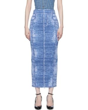 Balmain Denim Effect Knit Midi Skirt - Blue