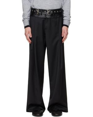 AV VATTEV Double Leather Belt Pleated Trousers - Black
